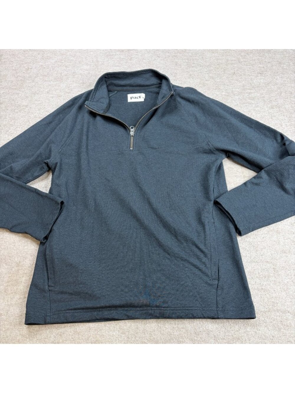 Pact Mens Shirt Medium Blue Heather 1/4 Zip Organic Cotton Elastane